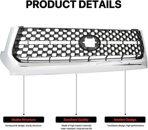 Karpal Hood Bulge Molding Grille Trim & Pront Grille Grille Grill 2PCS متوافق مع 2014 2015 2015 2017 2018 2019 2020 2021 Toyota Tundra 53101-0C041 76180-0C030 in Kuwait