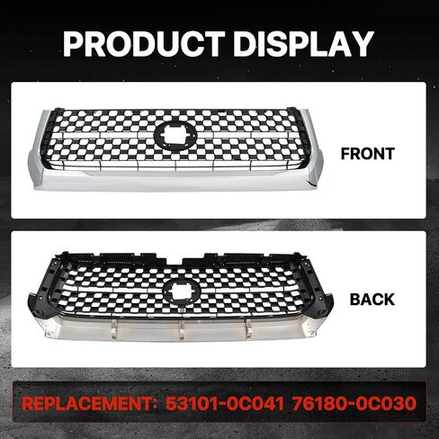 Karpal Hood Bulge Molding Grille Trim & Pront Grille Grille Grill 2PCS متوافق مع 2014 2015 2015 2017 2018 2019 2020 2021 Toyota Tundra 53101-0C041 76180-0C030 in Kuwait