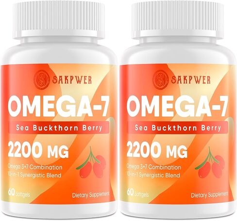 Omega-7 Sea Buckthorn Oil - with Omega-3 EPA/DHA Fish Oil, Cinnamomum, Fenugreek, ALA, Green Tea, Cayenne Pepper, Turmeric, Resveratrol, Black Pepper - Gluten-Free, 60 Softgels in Saudi Arabia