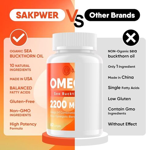 Omega-7 Sea Buckthorn Oil - with Omega-3 EPA/DHA Fish Oil, Cinnamomum, Fenugreek, ALA, Green Tea, Cayenne Pepper, Turmeric, Resveratrol, Black Pepper - Gluten-Free, 60 Softgels in Saudi Arabia
