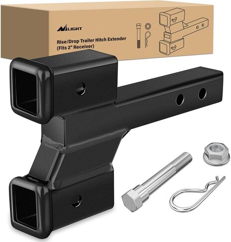 Nilight Trailer Dual Hitch Extender لجهاز استقبال 2 بوصة مع 2 "4" الارتفاع أو إسقاط مع مقطع الجوز الترباس 10000 رطل قابلة للتعديل 8 "10" طول المسحوق الأسود غير اللامع المغلفة in Kuwait