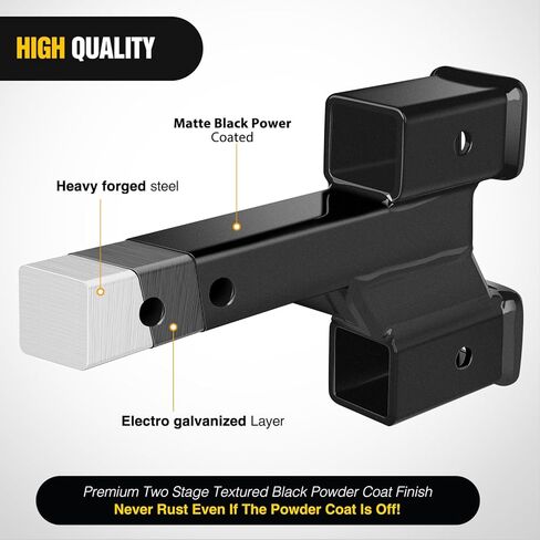 Nilight Trailer Dual Hitch Extender لجهاز استقبال 2 بوصة مع 2 "4" الارتفاع أو إسقاط مع مقطع الجوز الترباس 10000 رطل قابلة للتعديل 8 "10" طول المسحوق الأسود غير اللامع المغلفة in Kuwait