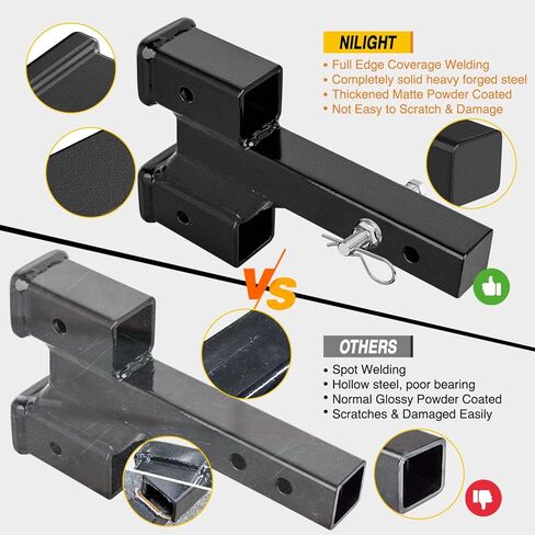Nilight Trailer Dual Hitch Extender لجهاز استقبال 2 بوصة مع 2 "4" الارتفاع أو إسقاط مع مقطع الجوز الترباس 10000 رطل قابلة للتعديل 8 "10" طول المسحوق الأسود غير اللامع المغلفة in Kuwait