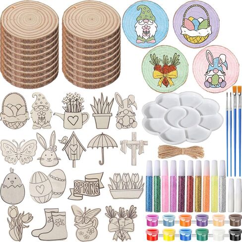 Outus 36 Pcs DIY Christmas Tree Ornaments Set Wooden Unfinished Christmas Crafts with Hole, Jute Twine, Acrylic Paint, Markers and Adhesive for Crafting Painting Christmas Hanging Decorations in Saudi Arabia