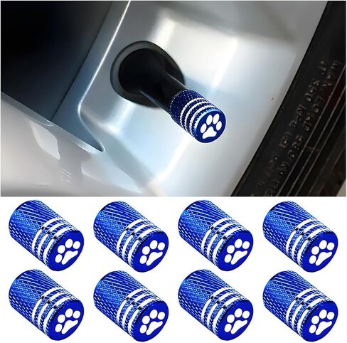 Car Tire Valve Stem Caps, 8PCS Dog Paw Aluminum Alloy Vehicle Air Covers with Rubber Ring Gasket, Leak-Proof Automotive Wheel Rim Protector, Universal for SUVs, Motorcycles, Trucks (Blue) in Saudi Arabia