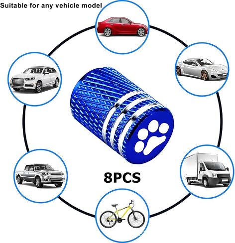 Car Tire Valve Stem Caps, 8PCS Dog Paw Aluminum Alloy Vehicle Air Covers with Rubber Ring Gasket, Leak-Proof Automotive Wheel Rim Protector, Universal for SUVs, Motorcycles, Trucks (Blue) in Saudi Arabia