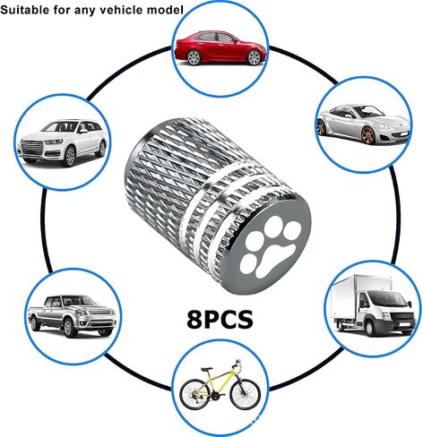 Car Tire Valve Stem Caps, 8PCS Dog Paw Aluminum Alloy Vehicle Air Covers with Rubber Ring Gasket, Leak-Proof Automotive Wheel Rim Protector, Universal for SUVs, Motorcycles, Trucks (Blue) in Saudi Arabia