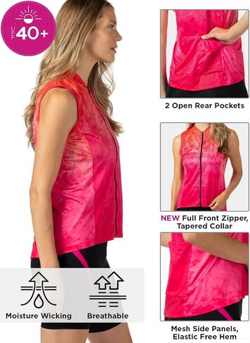 Terry Breakaway Mesh Sleeveless Full Zip Womens Cycling Jersey UPF 40+ Sun Top Full Front Zip Bike Vest, Relaxed Fit in Saudi Arabia