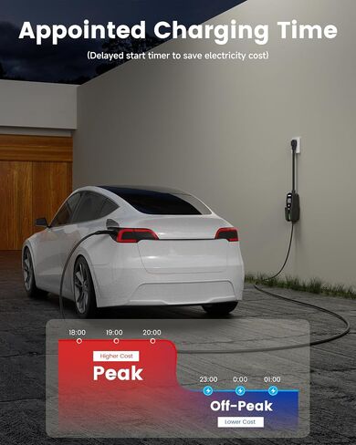 المستوى 2 Tesla Charger-40amp 240V NEMA 14-50 قابس ، كابل تمديد 25 قدمًا ، تيار قابل للتعديل/بدء الشحن المحمول المحمول المحمول للوقت لسيارة Tesla ، متوافق مع الطراز Y/3/S/X/Cybertruck in Kuwait