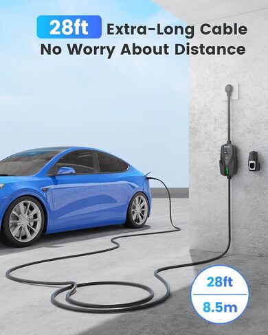 المستوى 2 Tesla Charger-40amp 240V NEMA 14-50 قابس ، كابل تمديد 25 قدمًا ، تيار قابل للتعديل/بدء الشحن المحمول المحمول المحمول للوقت لسيارة Tesla ، متوافق مع الطراز Y/3/S/X/Cybertruck in Kuwait