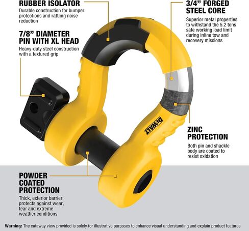 DEWALT DXBC8000 Black/Yellow 3/4" Bow Shackle with 7/8" Pin (10,400 lb Work Strength) - Towing, Winching, Vehicle Recovery in Saudi Arabia