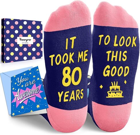 HAPPYPOP 80th Birthday Gifts Ideas - 80th Birthday Socks for Women Elderly Ladies with Greeting Card in Saudi Arabia