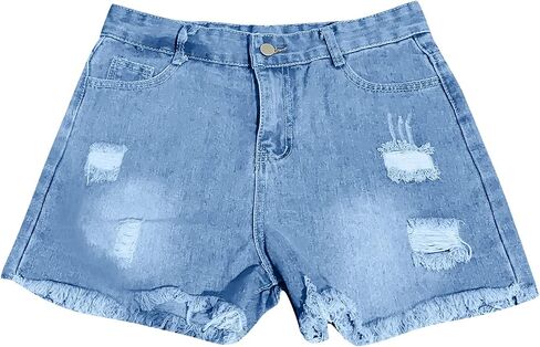 Jeans Shorts For Women Trendy Mid Rise Ripped Denim Shorts Summer Stretch Distressed Frayed Raw Hem Hot Short Jeans in Saudi Arabia