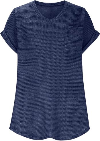 Womens Waffle Knit Tops 2025 Spring Summer V Neck Shirts Casual Trendy Women's Blouses Basic Tees Comfy T-Shirts in Saudi Arabia