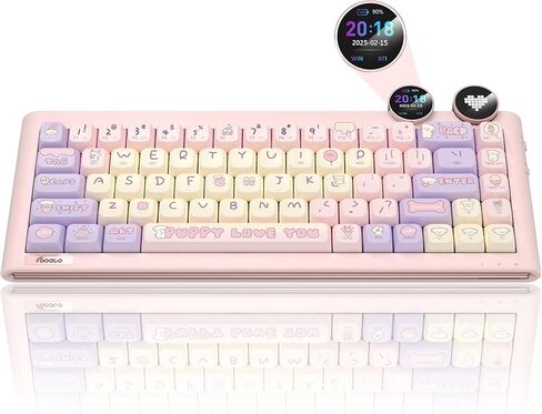 لوحة مفاتيح الألعاب D68، هيكل حشية قابل للتبديل بنسبة 68% RGB، لوحة مفاتيح ميكانيكية ثلاثية الأوضاع، بلوتوث لاسلكي مع مفتاح خطي، أغطية مفاتيح PBT، شاشة لنظام التشغيل Windows Mac (وردي) in Kuwait