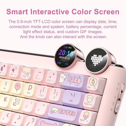 لوحة مفاتيح الألعاب D68، هيكل حشية قابل للتبديل بنسبة 68% RGB، لوحة مفاتيح ميكانيكية ثلاثية الأوضاع، بلوتوث لاسلكي مع مفتاح خطي، أغطية مفاتيح PBT، شاشة لنظام التشغيل Windows Mac (وردي) in Kuwait