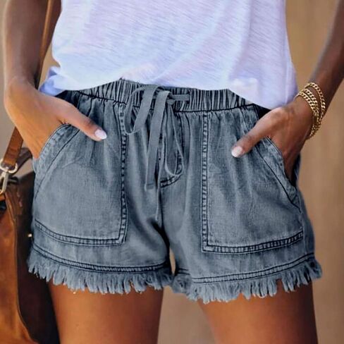 Jeans Shorts For Women Trendy Mid Rise Ripped Denim Shorts Summer Stretch Distressed Frayed Raw Hem Hot Short Jeans in Saudi Arabia