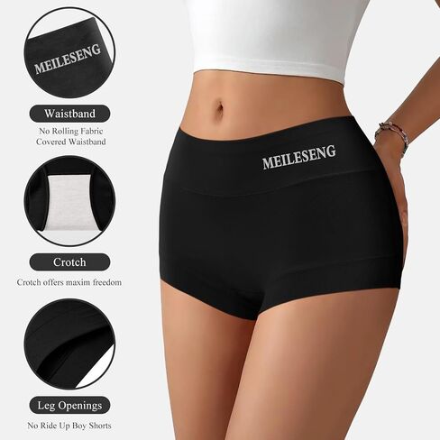 Boy Shorts Underwear for Women High Waisted Cotton Panties Soft Stretch Ladies Boxer Briefs 3 Pack Black in Saudi Arabia
