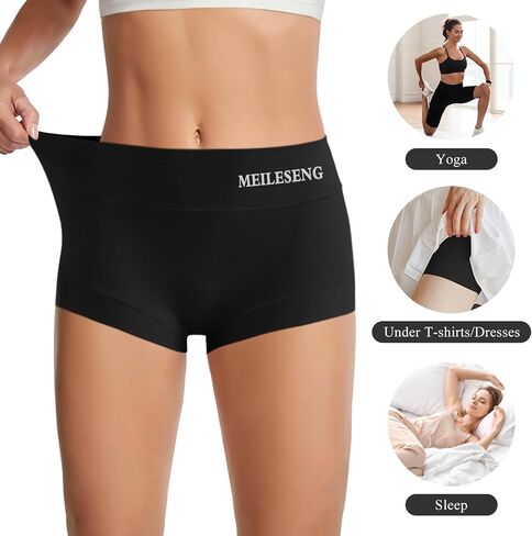Boy Shorts Underwear for Women High Waisted Cotton Panties Soft Stretch Ladies Boxer Briefs 3 Pack Black in Saudi Arabia