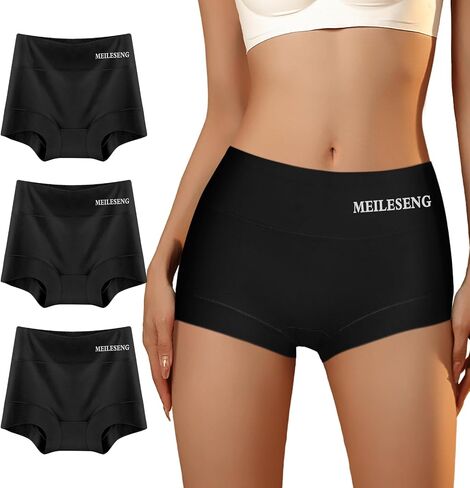 Boy Shorts Underwear for Women High Waisted Cotton Panties Soft Stretch Ladies Boxer Briefs 3 Pack Black in Saudi Arabia