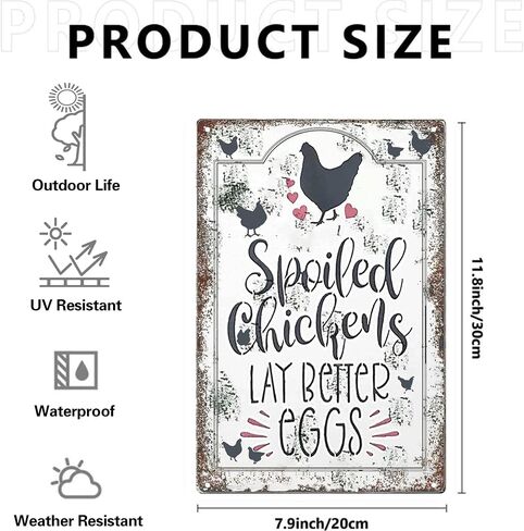 Vintage Chicken Coop Metal Signs - An Old Rooster & A Cute Chick Live Here Chicken Tin Sign, Funny Metal Signs Accessories Outdoor Home Wall Decor 8x12 inch in Saudi Arabia