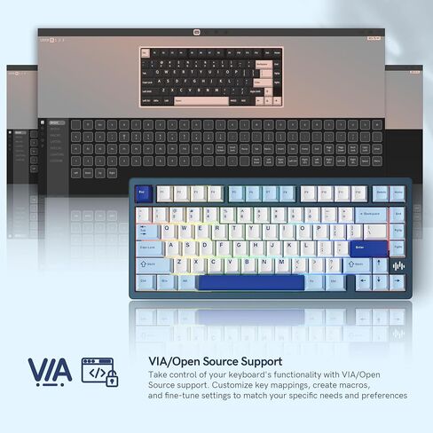 لوحة مفاتيح Womier G75 75% لاسلكية للألعاب مع مقبض تحكم ولوحة مفاتيح كريمية قديمة ولوحة مفاتيح ميكانيكية قابلة للتبديل السريع، 3 أوضاع مخصصة للوحة مفاتيح RGB TPO وحامل حشية، مثبت مُجهز مسبقًا لجهاز Mac/Win in Kuwait