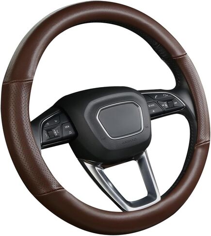 غطاء عجلة القيادة الجلدية الأصلية مع ثقوب التهوية جلد البقر الفاخر ، والتنفس ومضاد للانزلاق ، 14.5-15 بوصة (بيج) in Kuwait