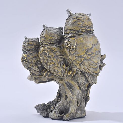 Realistic Design Family Three Owls On Branch Figurine Vintage Resin Statue Sculptures Indoor Table Shelf Accents Home Decor Office (White) in Kuwait