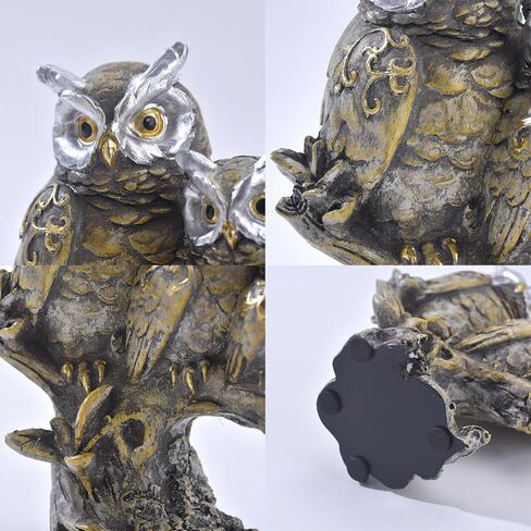 Realistic Design Family Three Owls On Branch Figurine Vintage Resin Statue Sculptures Indoor Table Shelf Accents Home Decor Office (White) in Kuwait