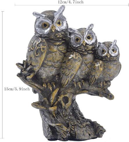 Realistic Design Family Three Owls On Branch Figurine Vintage Resin Statue Sculptures Indoor Table Shelf Accents Home Decor Office (White) in Kuwait