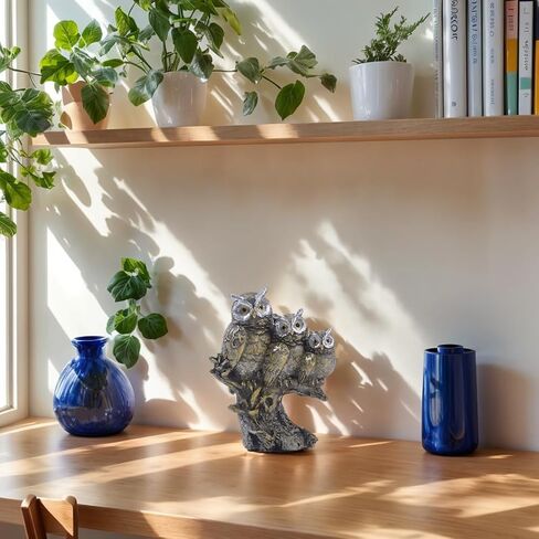 Realistic Design Family Three Owls On Branch Figurine Vintage Resin Statue Sculptures Indoor Table Shelf Accents Home Decor Office (White) in Kuwait