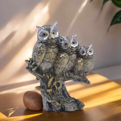 Realistic Design Family Three Owls On Branch Figurine Vintage Resin Statue Sculptures Indoor Table Shelf Accents Home Decor Office (White) in Kuwait