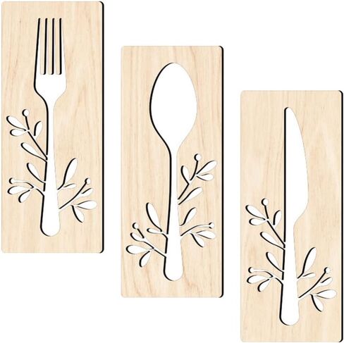 GANAZONO 1 Set Wooden Sign for Kitchen Wall Decor Fork Spoon Cutter Wall Hanging Sign Eat Sign Decorations for Kitchen Sign Dinning Room Restaurant Coffee Shop Brown in Saudi Arabia