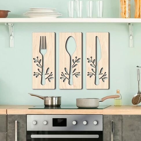GANAZONO 1 Set Wooden Sign for Kitchen Wall Decor Fork Spoon Cutter Wall Hanging Sign Eat Sign Decorations for Kitchen Sign Dinning Room Restaurant Coffee Shop Brown in Saudi Arabia