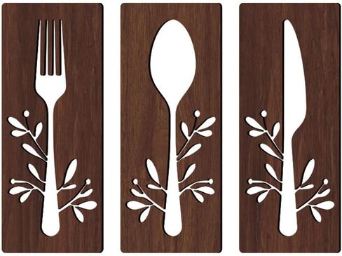 GANAZONO 1 Set Wooden Sign for Kitchen Wall Decor Fork Spoon Cutter Wall Hanging Sign Eat Sign Decorations for Kitchen Sign Dinning Room Restaurant Coffee Shop Brown in Saudi Arabia