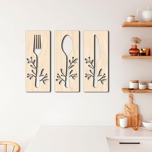 GANAZONO 1 Set Wooden Sign for Kitchen Wall Decor Fork Spoon Cutter Wall Hanging Sign Eat Sign Decorations for Kitchen Sign Dinning Room Restaurant Coffee Shop Brown in Saudi Arabia