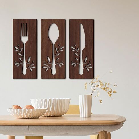 GANAZONO 1 Set Wooden Sign for Kitchen Wall Decor Fork Spoon Cutter Wall Hanging Sign Eat Sign Decorations for Kitchen Sign Dinning Room Restaurant Coffee Shop Brown in Saudi Arabia