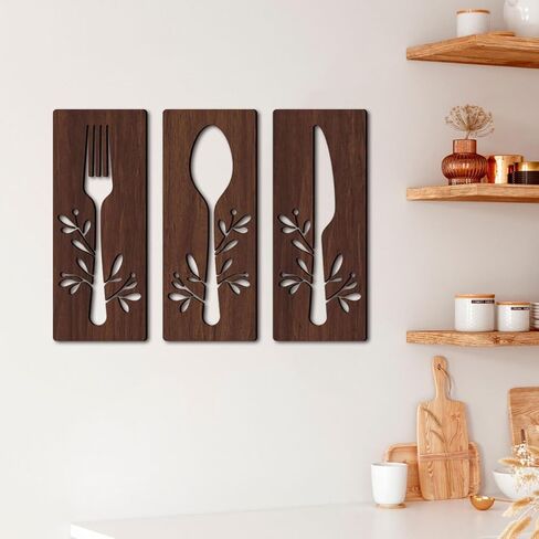 GANAZONO 1 Set Wooden Sign for Kitchen Wall Decor Fork Spoon Cutter Wall Hanging Sign Eat Sign Decorations for Kitchen Sign Dinning Room Restaurant Coffee Shop Brown in Saudi Arabia