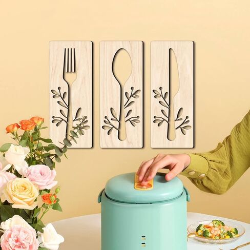 GANAZONO 1 Set Wooden Sign for Kitchen Wall Decor Fork Spoon Cutter Wall Hanging Sign Eat Sign Decorations for Kitchen Sign Dinning Room Restaurant Coffee Shop Brown in Saudi Arabia