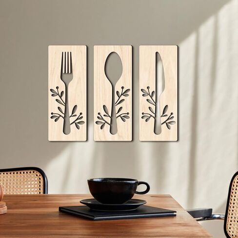 GANAZONO 1 Set Wooden Sign for Kitchen Wall Decor Fork Spoon Cutter Wall Hanging Sign Eat Sign Decorations for Kitchen Sign Dinning Room Restaurant Coffee Shop Brown in Saudi Arabia