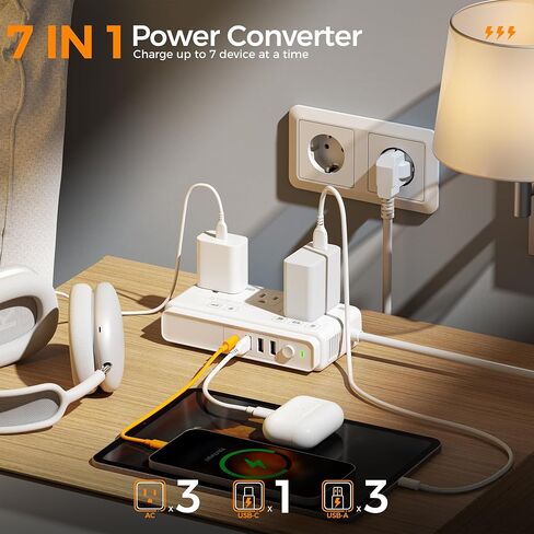 220V to 110V Converter, TESSAN Travel Voltage Converter with 4 USB Ports (1 USB C), 3 AC Outlet and EU UK AU IT Universal Travel Adaptor, Step Down Transformer Power Outlet Adapter Combo Black in Kuwait
