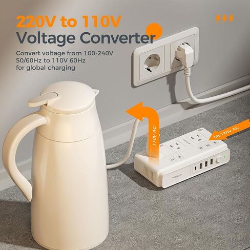220V to 110V Converter, TESSAN Travel Voltage Converter with 4 USB Ports (1 USB C), 3 AC Outlet and EU UK AU IT Universal Travel Adaptor, Step Down Transformer Power Outlet Adapter Combo Black in Kuwait