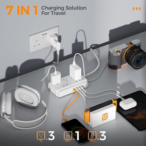 220V to 110V Converter, TESSAN Travel Voltage Converter with 4 USB Ports (1 USB C), 3 AC Outlet and EU UK AU IT Universal Travel Adaptor, Step Down Transformer Power Outlet Adapter Combo Black in Kuwait