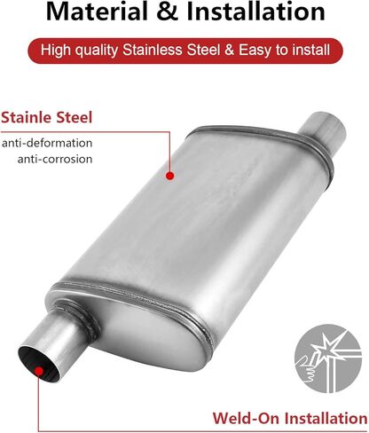 Mufflers DeepTone 2.25 inch Universal Exhaust Muffler,2.25" Muffler Straight-Through Performance with Stainless Steel muffler for Cars, Trucks(2.25''Inlet/Outlet) in Kuwait