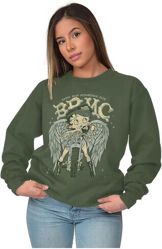 Brisco Brands Betty Boop Cartoon Biker Angel Wings Women Crewneck Sweatshirt in Saudi Arabia