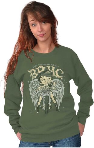Brisco Brands Betty Boop Cartoon Biker Angel Wings Women Crewneck Sweatshirt in Saudi Arabia