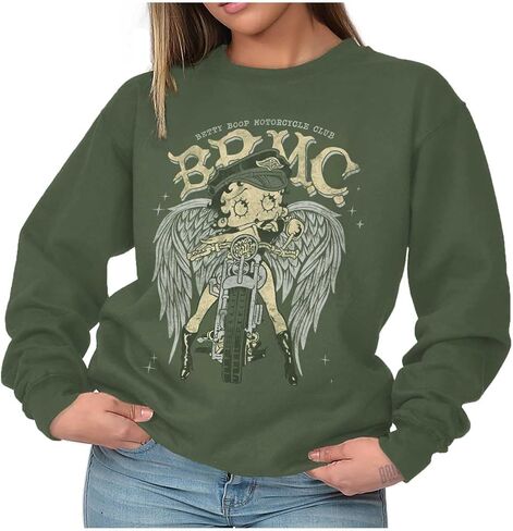 Brisco Brands Betty Boop Cartoon Biker Angel Wings Women Crewneck Sweatshirt in Saudi Arabia