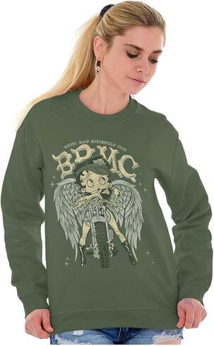 Brisco Brands Betty Boop Cartoon Biker Angel Wings Women Crewneck Sweatshirt in Saudi Arabia
