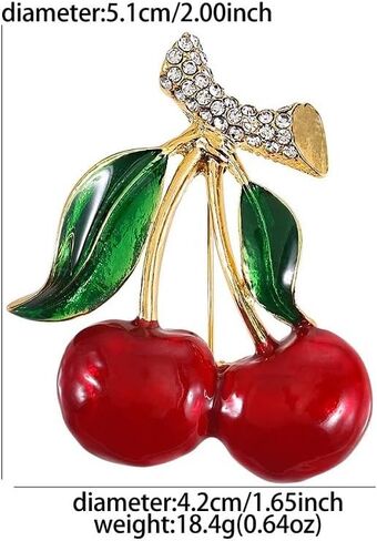 Cute Cherry Rhinestone Fruit Brooch Pin for Women Gold Plated Red Green Enamel Leaf Brooches Lapel Pins Dainty Dress Accessories Jewelry for Hat Bag Suit Tie in Saudi Arabia