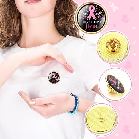 60pcs أزرار التوعية بسرطان الثدي ، دبابيس مينا الشريط الوردي ، الأمل ، شارات الشريط ، شارات البصفبة للنساء in Kuwait